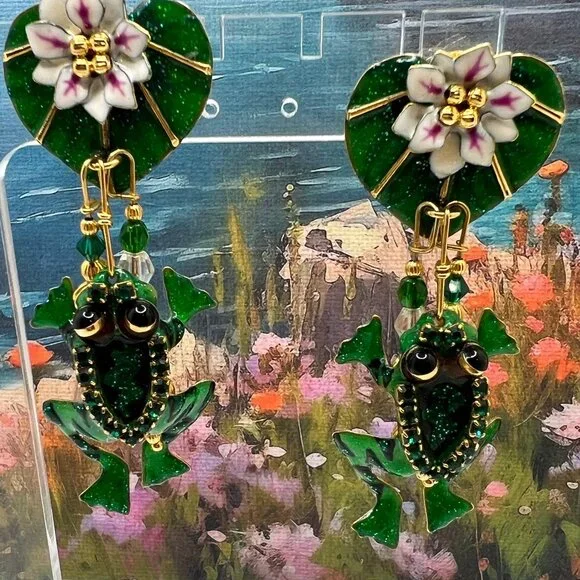 Lunch at the Ritz French Toads Pierced Earrings 1992 - Picture 3 of 6